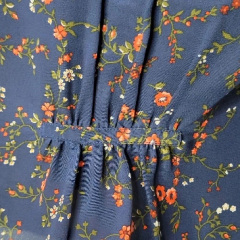NWOT Madewell 100% silk navy floral puff sleeve blouse size 4 liberty